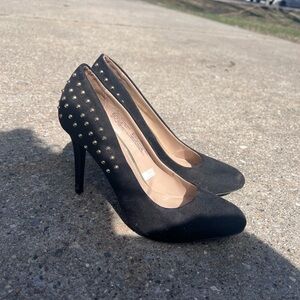 Black Studded Suede High Heel Pumps